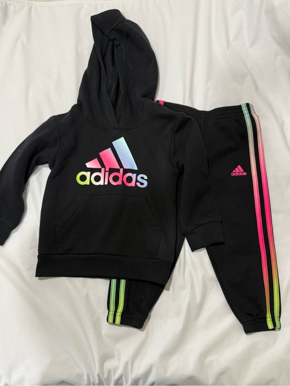 🆕 adidas Kids Black Hoodie & Jogger Set with Rainbow Accents